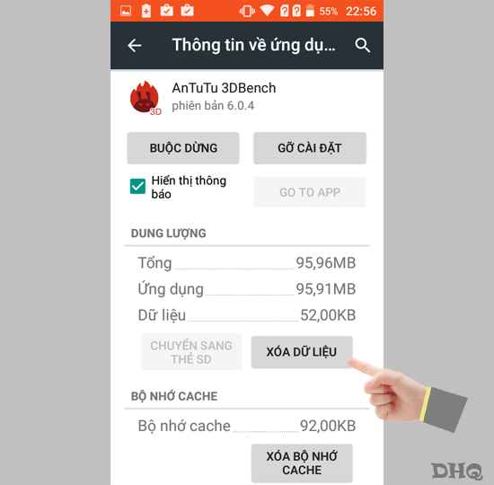 Chọn xóa dữ liệu